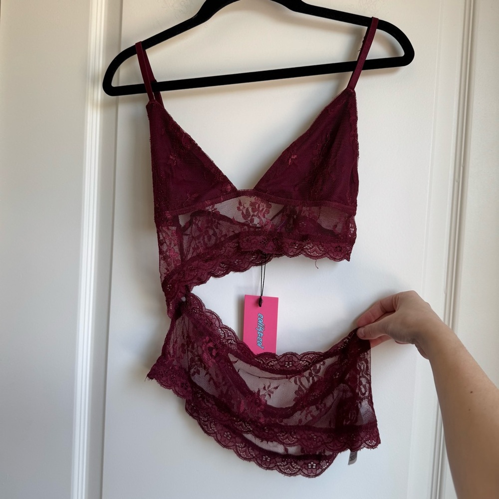 Edikted Red Lace Bralette with Scalloped Edges